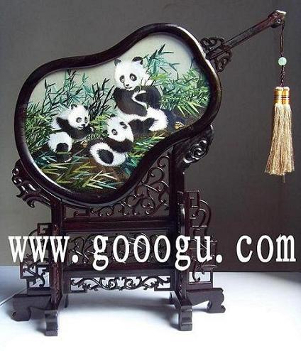 熊貓蘇繡 熊貓雙面繡 紫檀刺繡工藝品