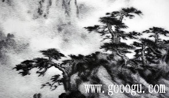 亂針繡精品,風(fēng)景蘇繡畫,手工刺繡風(fēng)景畫,黃山云海